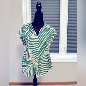 H&M Green and White Striped Shirt